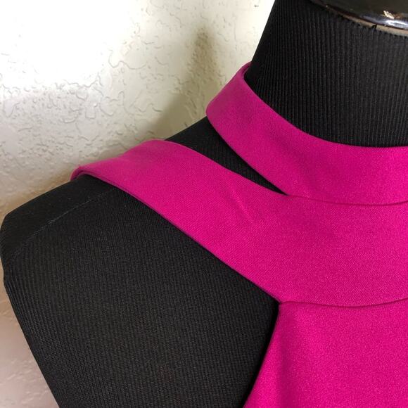 Bebe bright pink halter neck open back sleeveless ruffle hem dress Large NWT - Picture 6 of 16